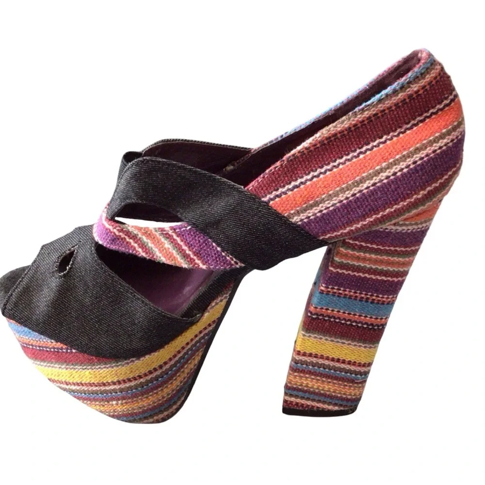 Fahrenheit Multicolor Striped Platform Heels